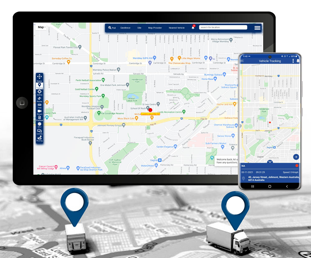 Fleetminder GPS Tracking view on tablet and mobile phone
